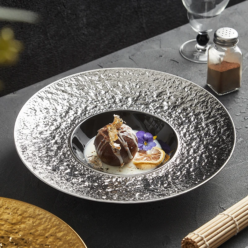 Straw hat plate large deep plate advanced sense light luxury ceramic Phnom Penh plate Club hotel characteristic tableware