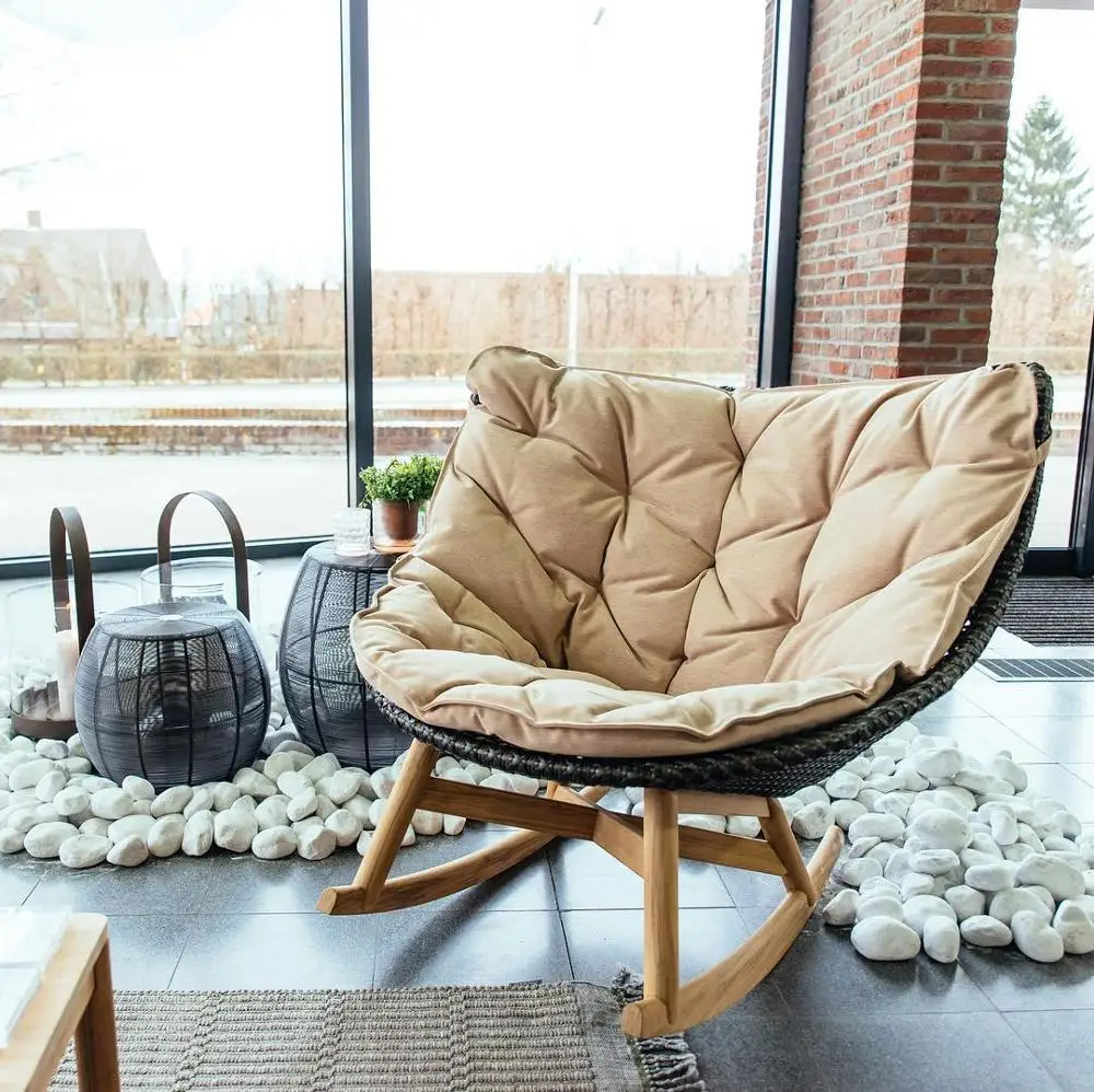 OEM/ODM Outdoor Furniture Rattan Weaving Teak Wood Frame Factory Garden Chair Outdoor Furniture