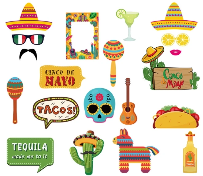 Custom Mexican Cactus Tacos Skull Mojito Pinata Design Paper Photo Props Flags for Dia De Los Muertos FIESTA Holiday Party Decor