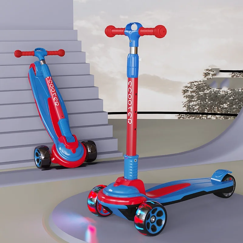 Multifunctional 3-Wheel Foldable Foot Kick Scooter for Kids Removable Seat Adjustable Height Light PU Balance Bike