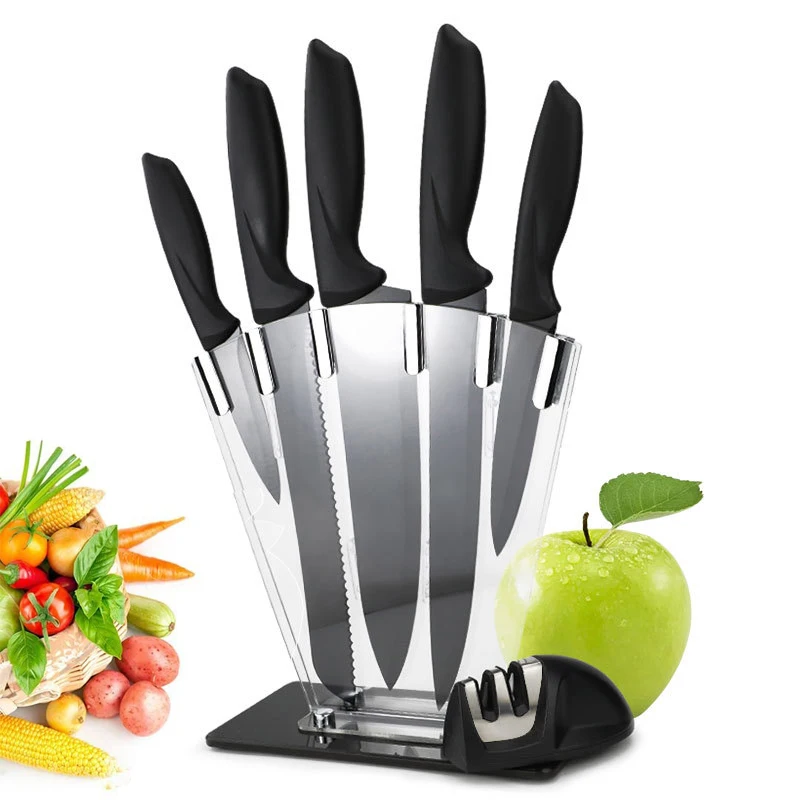 Amazon 7pcs stainless steel non-stick knife set with sharpener chef Kitchen Knives Set with Stand japanese knife set with block