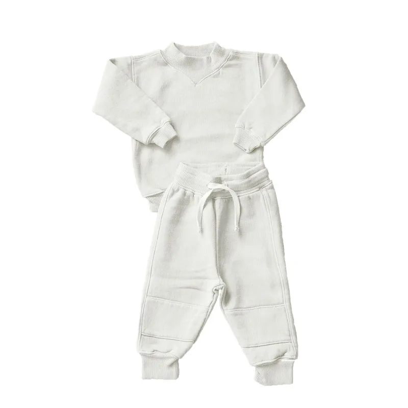 Custom Kids Winter Warm Tracksuit Set Boys Fleece Cotton Relaxed Fit Swat Suit Ribbed Neck Pullover Sweaters Toddlers 2 PCS Set