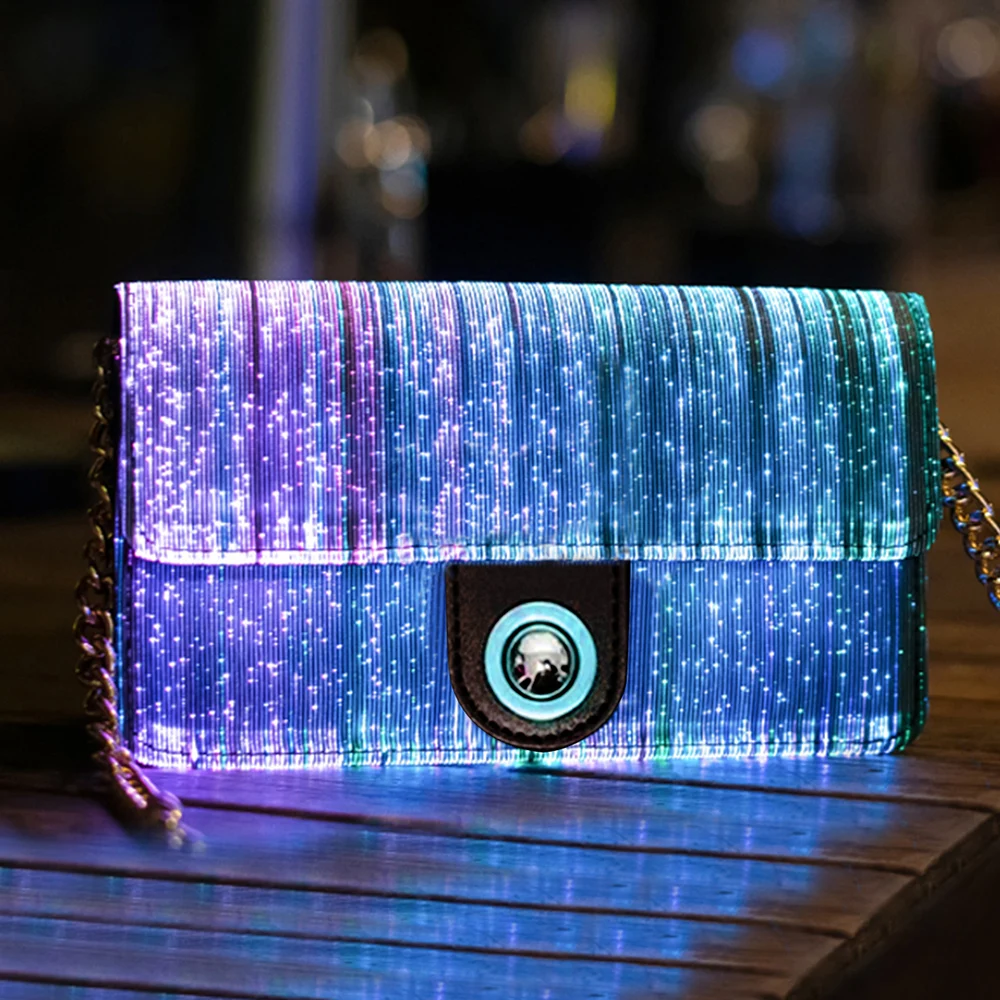 New Fashion Glitter Tote Bag  Women Hand Bags Ladies Chain Leather Purses Handbags Led Cosmetic led light up Bag