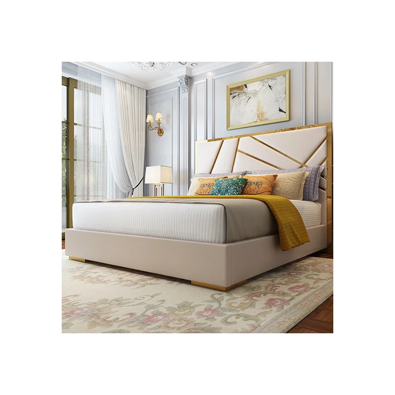 
Hot sale direct supply high quality simple king size leather double bed 