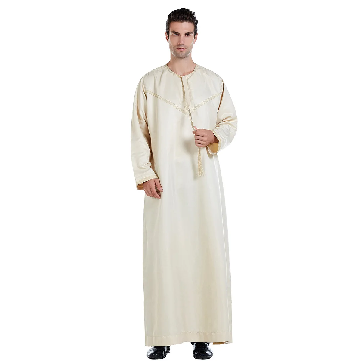  2021 new arrivals dubai islamic men clothing long sleeve muslim thawb caftan with belt maroc thobe for man