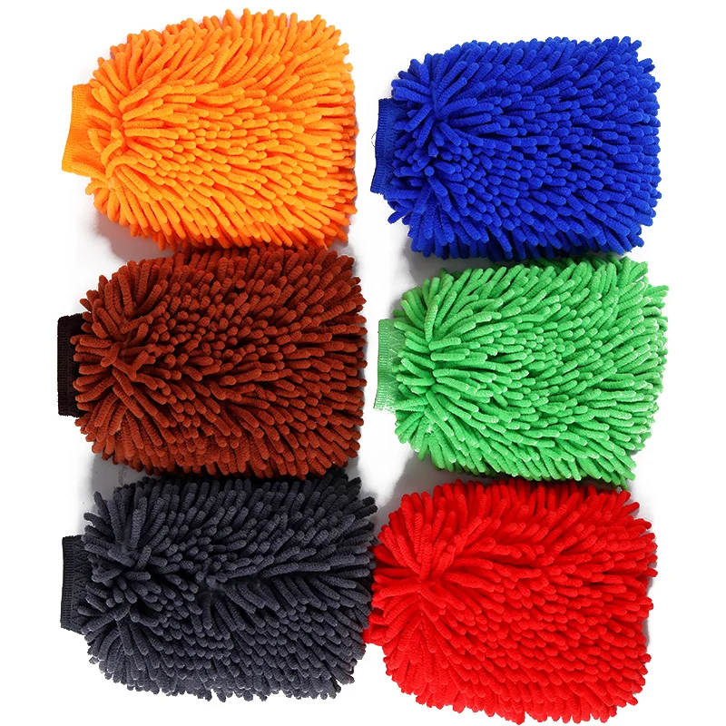 customized logo wholesale microfiber car wash mitt chenille car wash gloves 18*24cm  scratching free car cleaning gloves