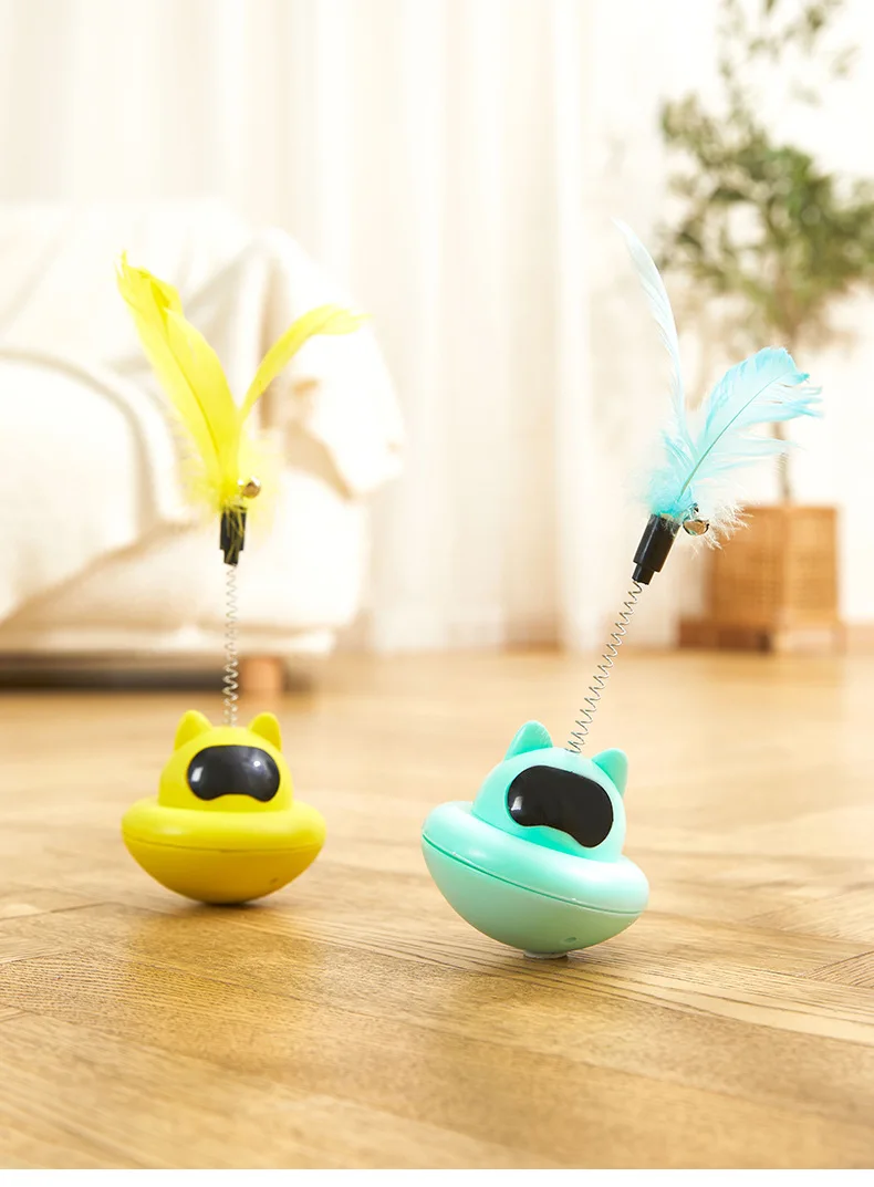 Pets Cat Teasing Toys Interactive Feather High Elastic Spring Tumbler Cat Teaser Stick Cat Stick toy