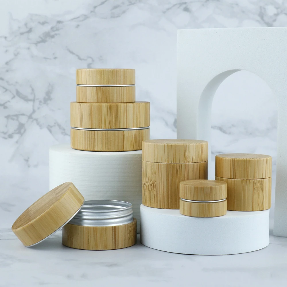 Eco Friendly Empty 15g 30g 50g Wooden & Bamboo Jars Plastic Jar Cosmetic Cream Jar With Bamboo Lids