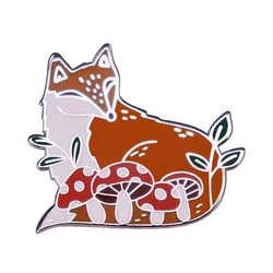 Mushroom Red Fox Enamel Pin Forest Spirit Autumn Animals Badge