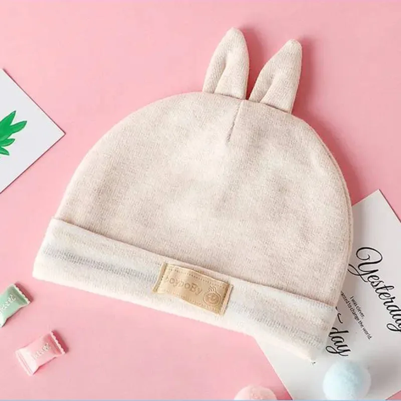 Knitted Winter 100% Cotton Spring and Autumn Baby Rabbit Double Layer Hat Hot Sale Newborn Baby Hats Warm Rabbit Ear Baby Beanie