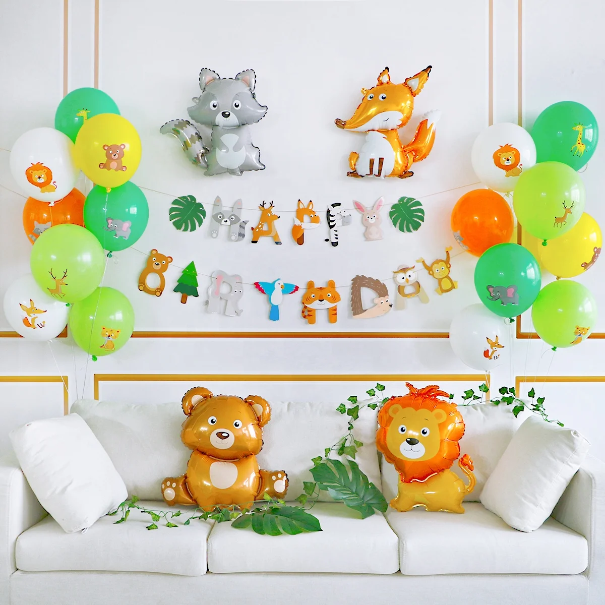 UMISS товары для дня рождения в виде животных джунглей включают лозы, баннер, фольгированные воздушные шары, лучше всего подходят для украшения детского дня рождения