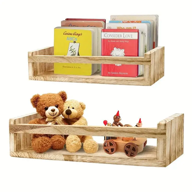 2 Pack Rustic Floating Bookshelf Farmhouse Hanging Book Shelves for Wall Shelves Home Decor Spice Rack Holder for Wall Organizer