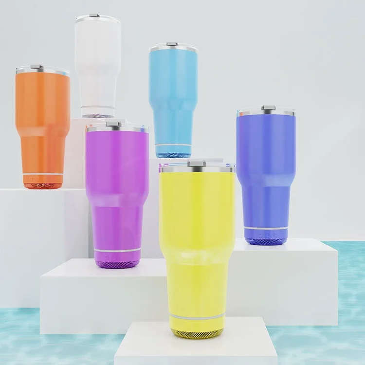 30oz Sublimation Speaker Cup Stainless Steel Wireless Music Cups Double Wall Sublimation Tumbler With Speaker