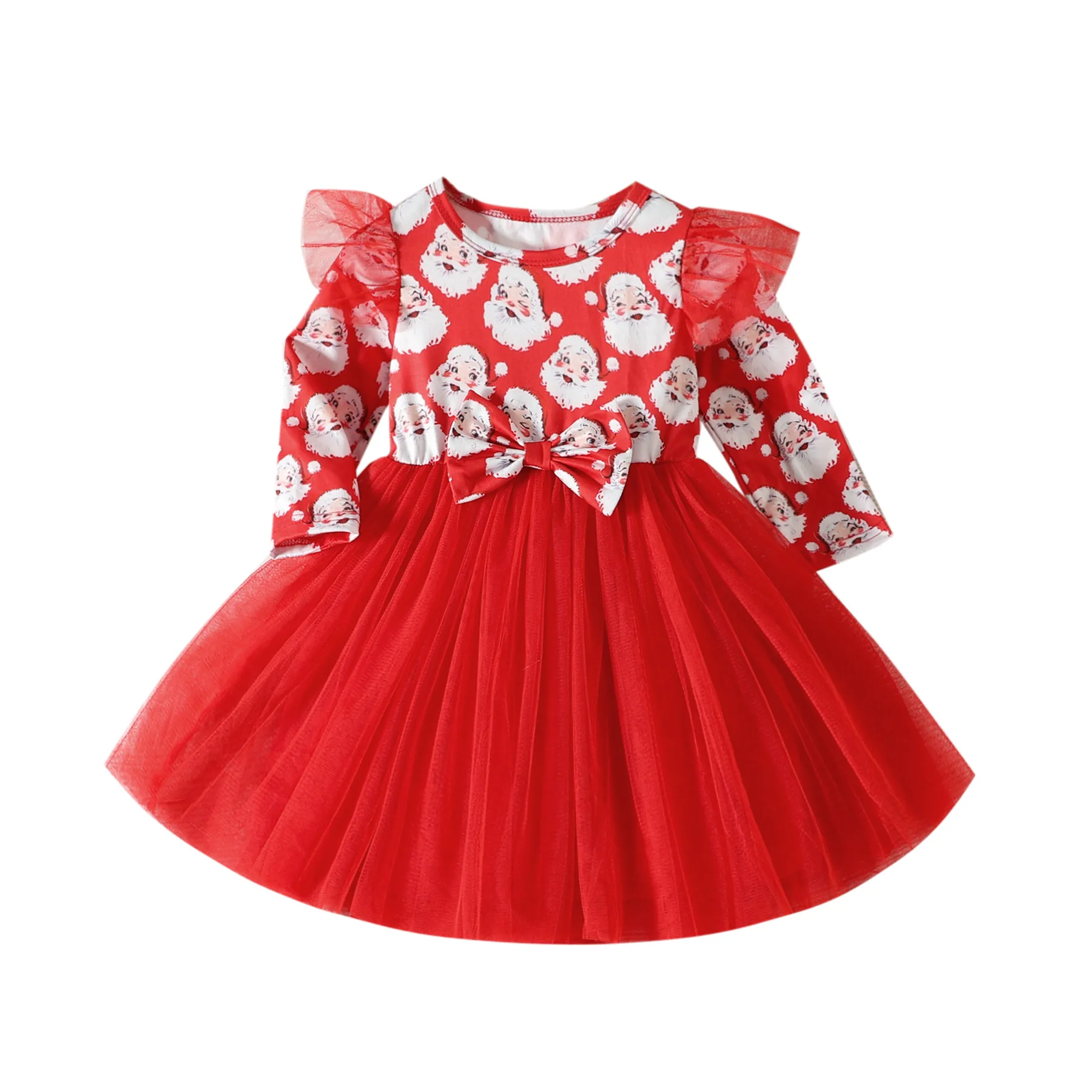 Xmas Baby Girls Dress Santa Claus Red Mesh Skirt Tutu Dress Princess Outfits Christmas Dress for Children