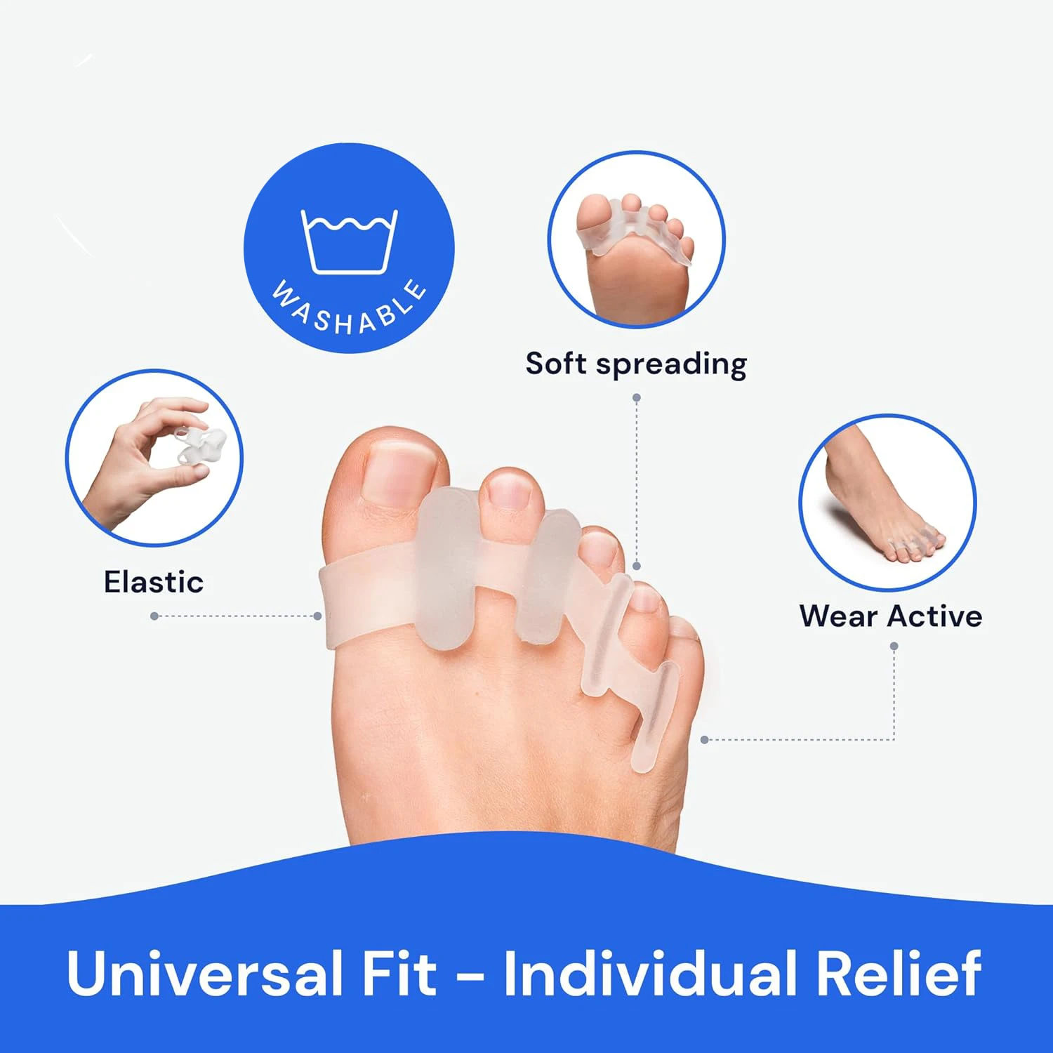 Toe Spacers Toe Separators for Overlapping Toes - Improved Silicone Bunion One-size for Women & Men