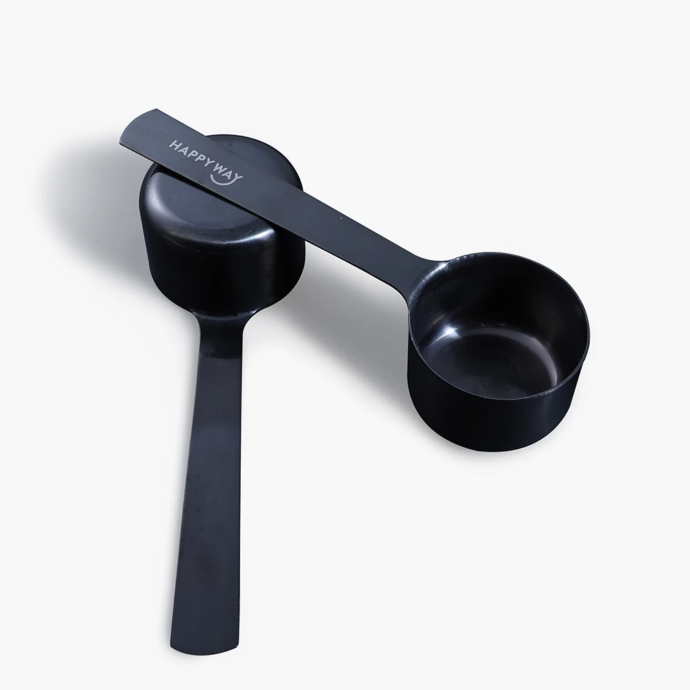 Wholesale products 60ML black measuring cup and spoon Long stainless steel metal protein scoop custom