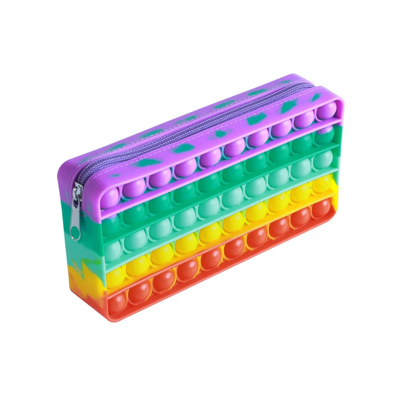 Amazon New Stress Relief Pen Storage Bag Sensory Push Bubble Pencil Box Pouch School Child Rainbow Silicone Fidget Pencil Case