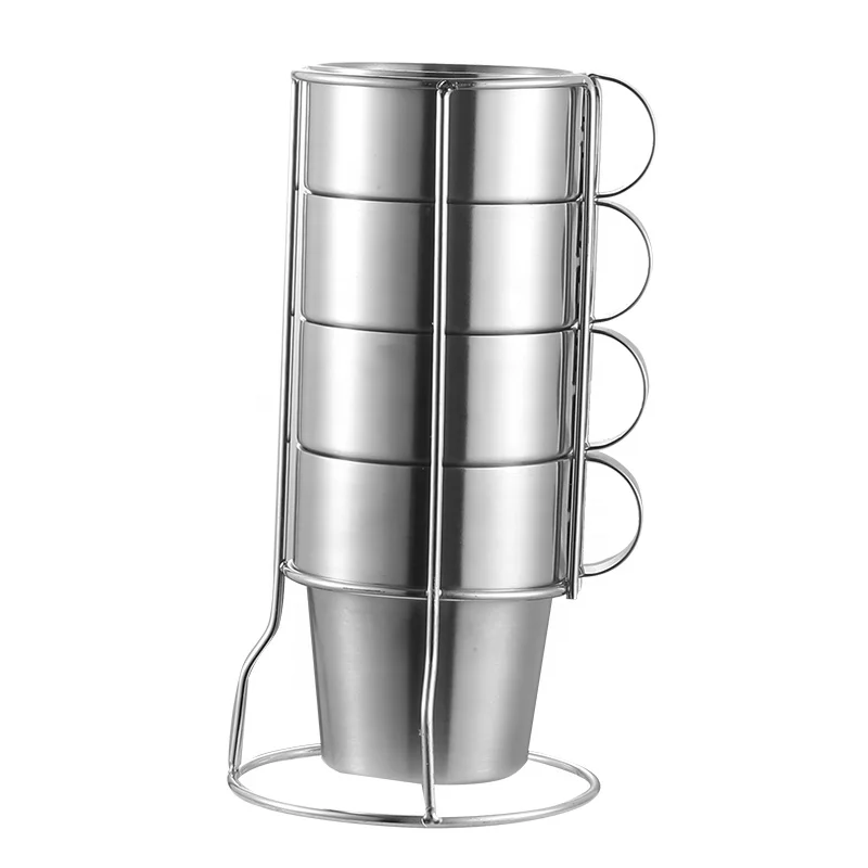 Custom Reusable double wall with handle  Stainless Steel Coffee cups