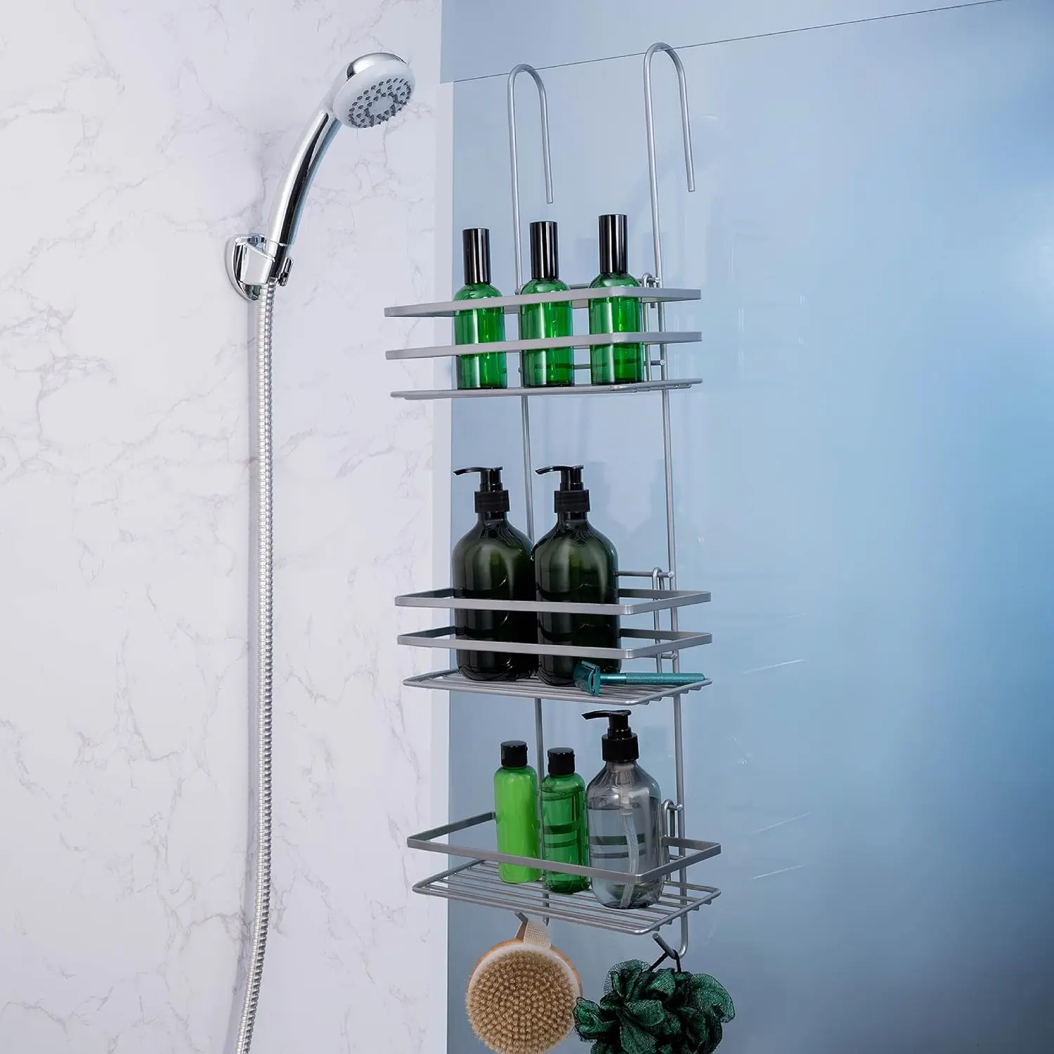 Hot Sale Wall Mounted Chromed Plated Bathroom Shower Caddy Metal Wire 3 Tier Hanging Shower Rack