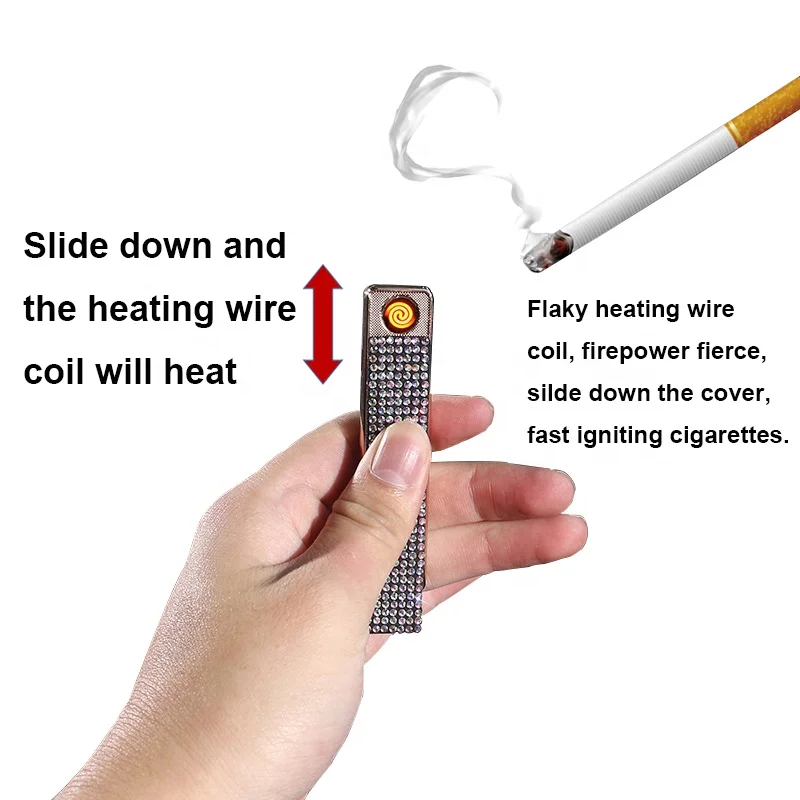 Перезаряжаемый нагревательный провод для сигарет Encendedors электронная Роскошная ветрозащитная USB-зажигалка со стразами