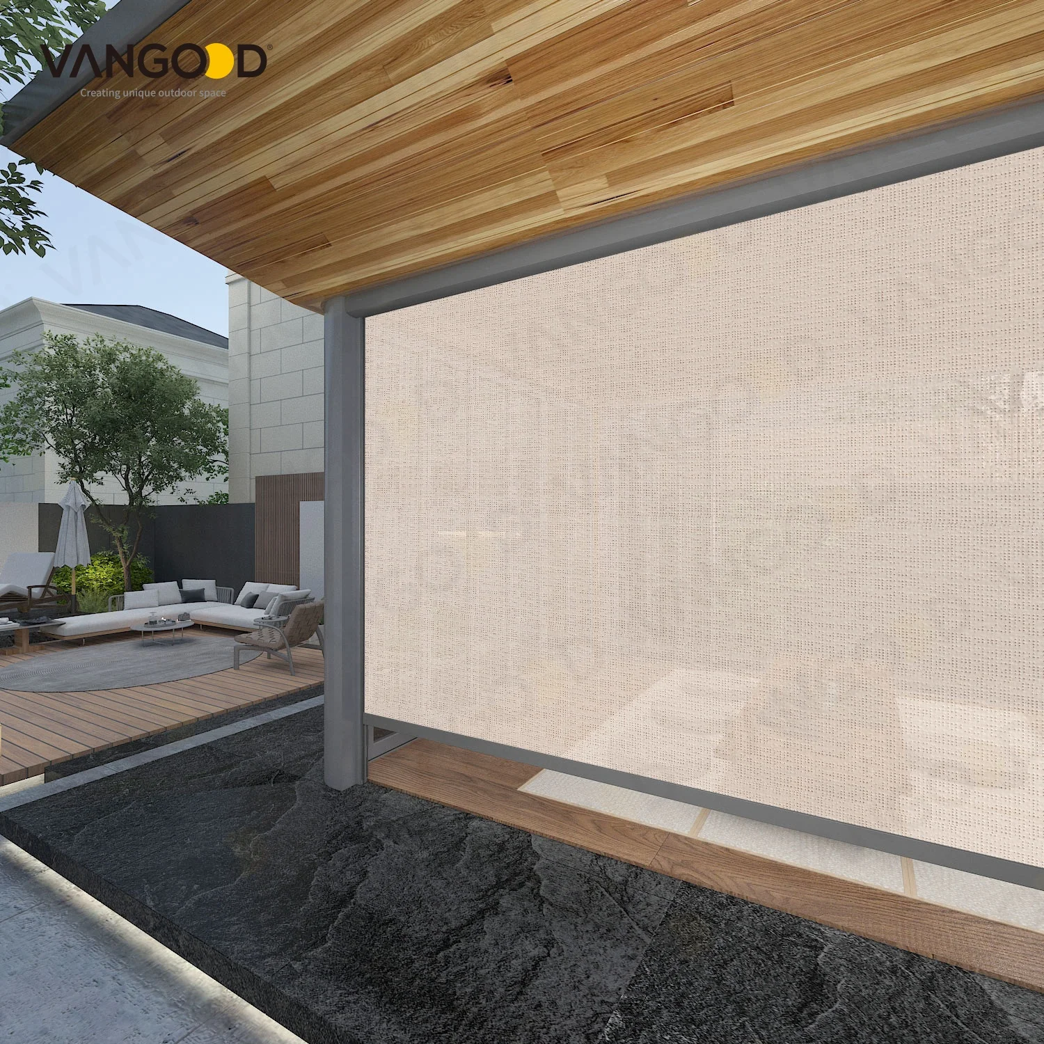 Vangood Manufacturer Uv-protection Zip Track Roller Blinds Zip Window Screen Metal Shade Windproof