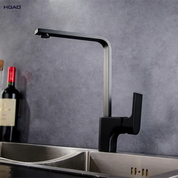 Hot Selling Matte Black Single Handle Deck Mount Brass Kitchen Sink Faucet Square One-Pipe Cold Hot Water Mixer Tap 0.6 Brushed