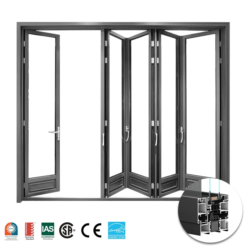 NFRC standard energy saving bi-fold doors contemporary outdoor pocket aluminum folding doors with locks for large openings