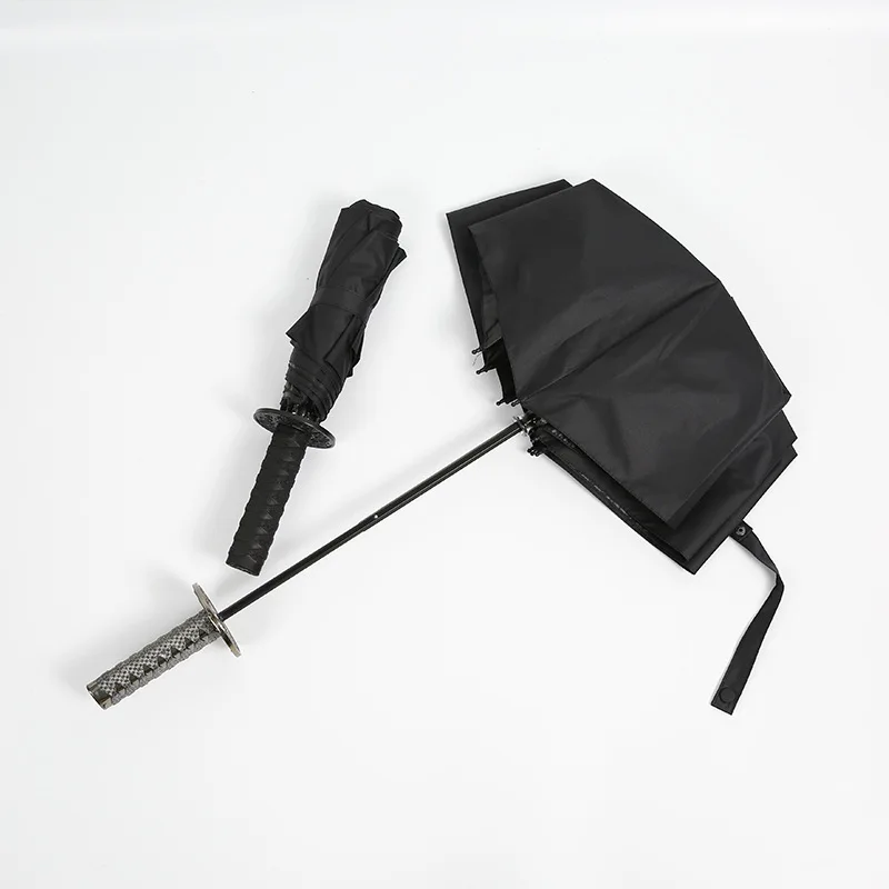 New Design Japanese Sword Handle Umbrella Three folding samurai katana umbrella Cosplay umbrella