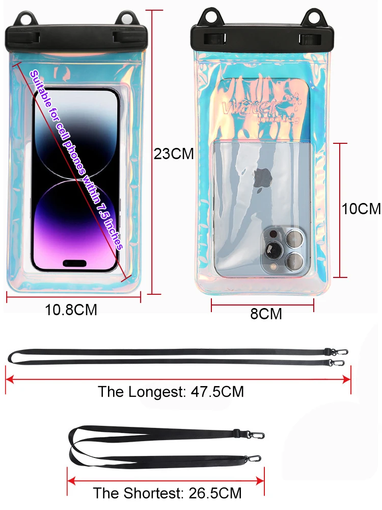 IPX8 Laser PVC Waterproof Cell Phone Bags Adjustable Custom Cellphone Pouch Outdoor Mobile Swim Travel Waterproof Bag