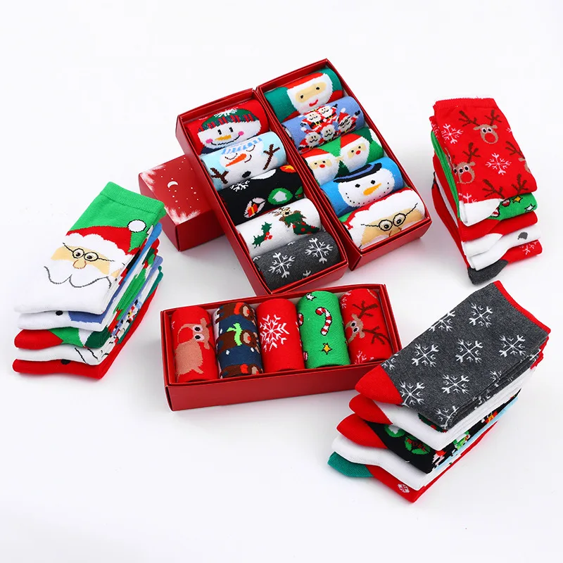 SHANXIN cheap one box 5 pairs high quality fuzzy christmas socks box gift set
