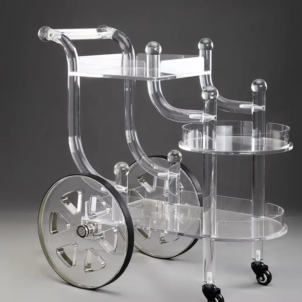 Простая антикварная прозрачная акриловая тележка для вина напитков Сервировочная Тележка бара
