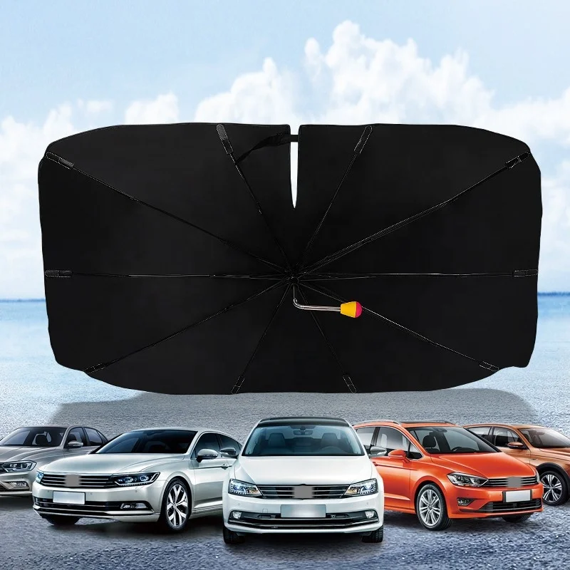 Silver Car Front Shade Window Folding Umbrella Anti UV Rays Heat Reflector Umbrella Foldable Leather Sheath Hot Sale Titanium