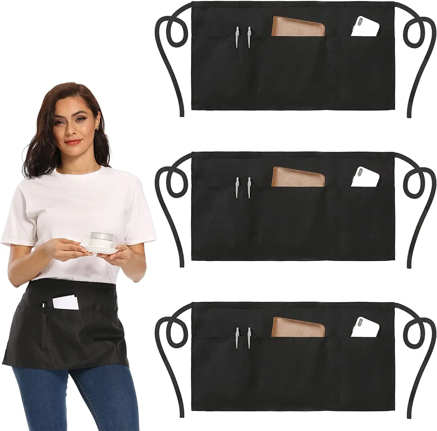 Waist Aprons Commercial Restaurant Home 3 pockets 100%Polyester or Poly Cotton Kitchen half Apron Bistro waiter server aprons
