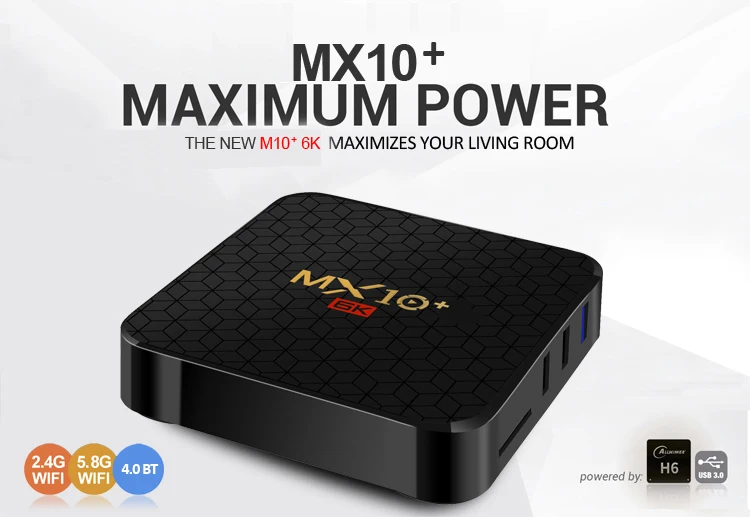 Большой запас mx10 + H6 Android 9,0 телеприставка 4 Гб 64 Гб Allwinner H6 четырехъядерный ТВ приставка mx10 +