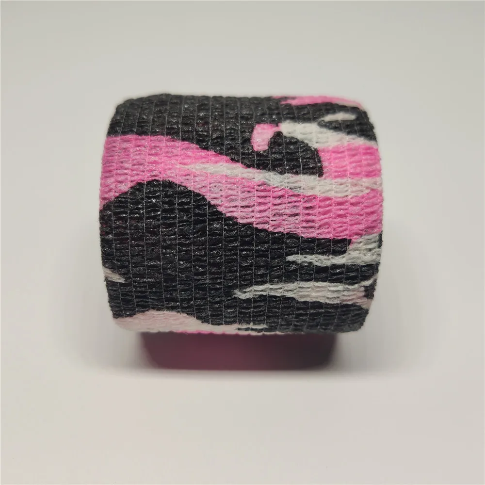 Wholesale Pink Camo Elastic Non-woven Fiber Cohesive Cotton Bandage for Tattoo Grip