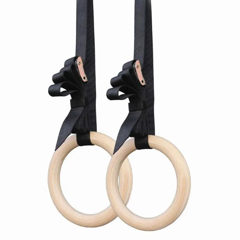Hot Sale Wooden Gymnastic Ring with Nylon straps For Gym exercise