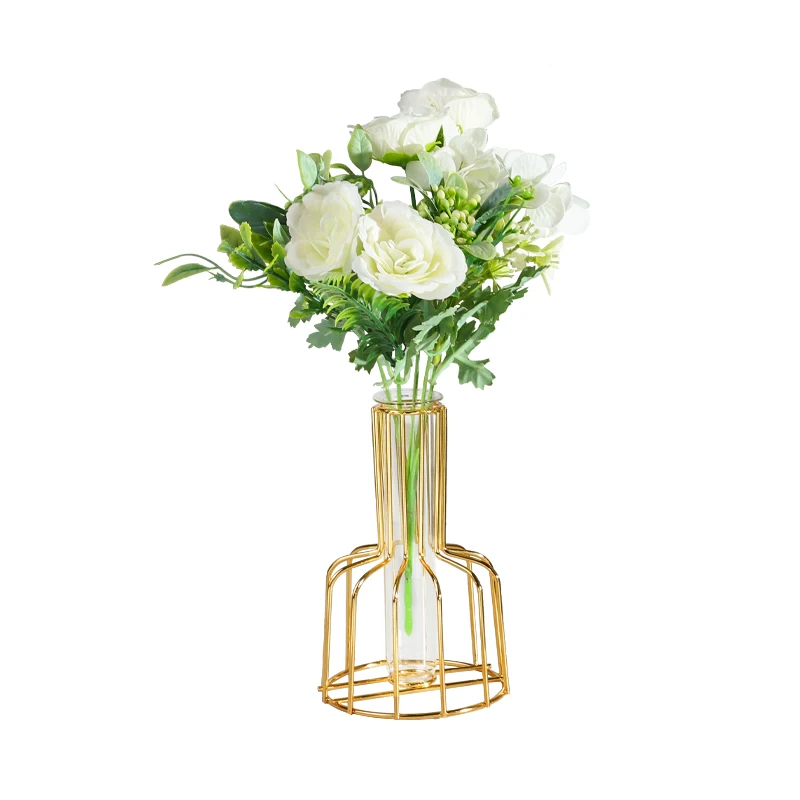 Wrought iron glass vase Nordic decoration Family wedding living room decoration table flowers and stand decoration for wedding