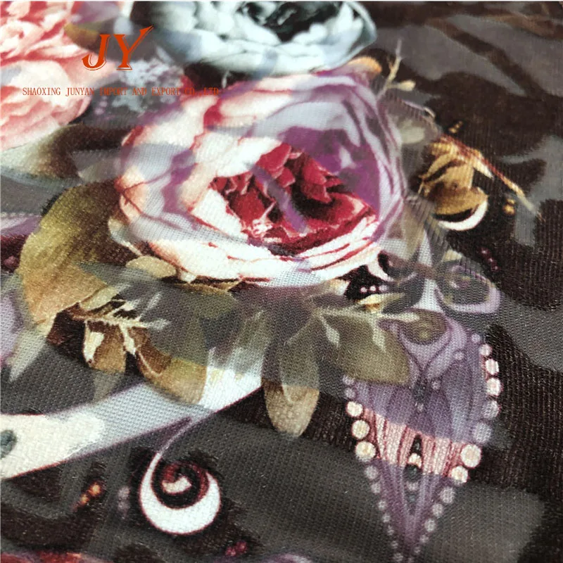 
knitted four way stretch flower print burnout velvet fabric for dress 