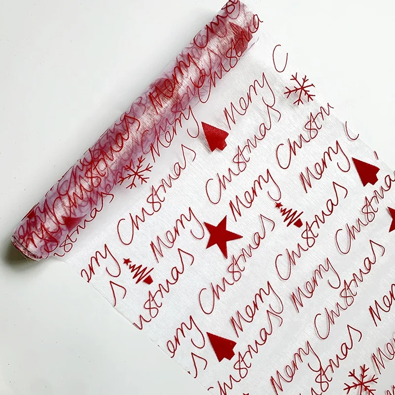 
Tulle Flocking Organza Fabric Christmas Ornament Table Runner Roll Disposable 