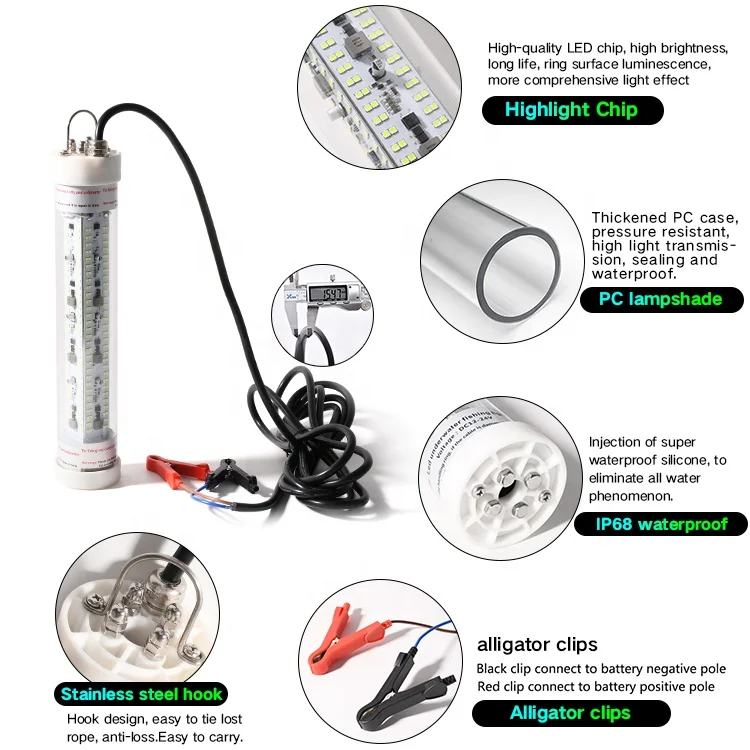 Dc 12V-24V 200W Underwater Fishing Lure Boat Fishing Submersible Attracting Lure Night Squid Fishing Light