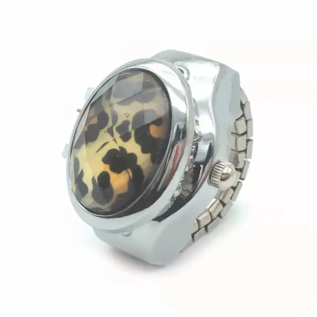 Colorful Leopard Style Easy To Open Cover Japan Movement Quartz Watch Luxury Diamond Men Finger Ring Watch