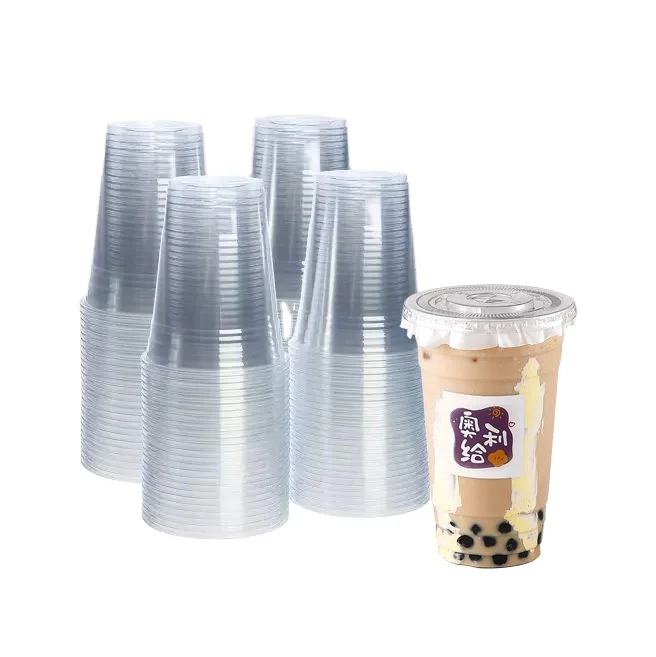 Wholesale PP Cups juice cup 16oz 24 oz printed logo disposable plastic with lid boba bubble tea cup