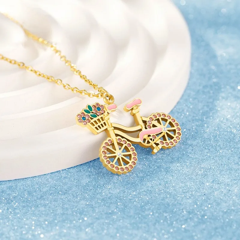 Pendant Necklace Jewelry Fashion Bicycle Charm Waterproof Titanium Steel PVD Coated Necklace New Style Jewelry for Women