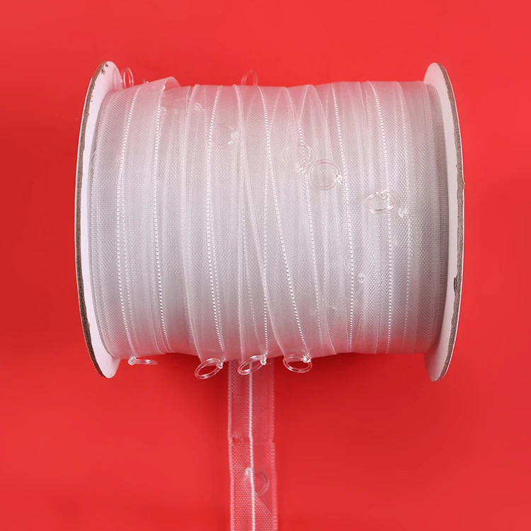 
Home decorative accessories durable wave fold nylon transparent curtain tape with ring 