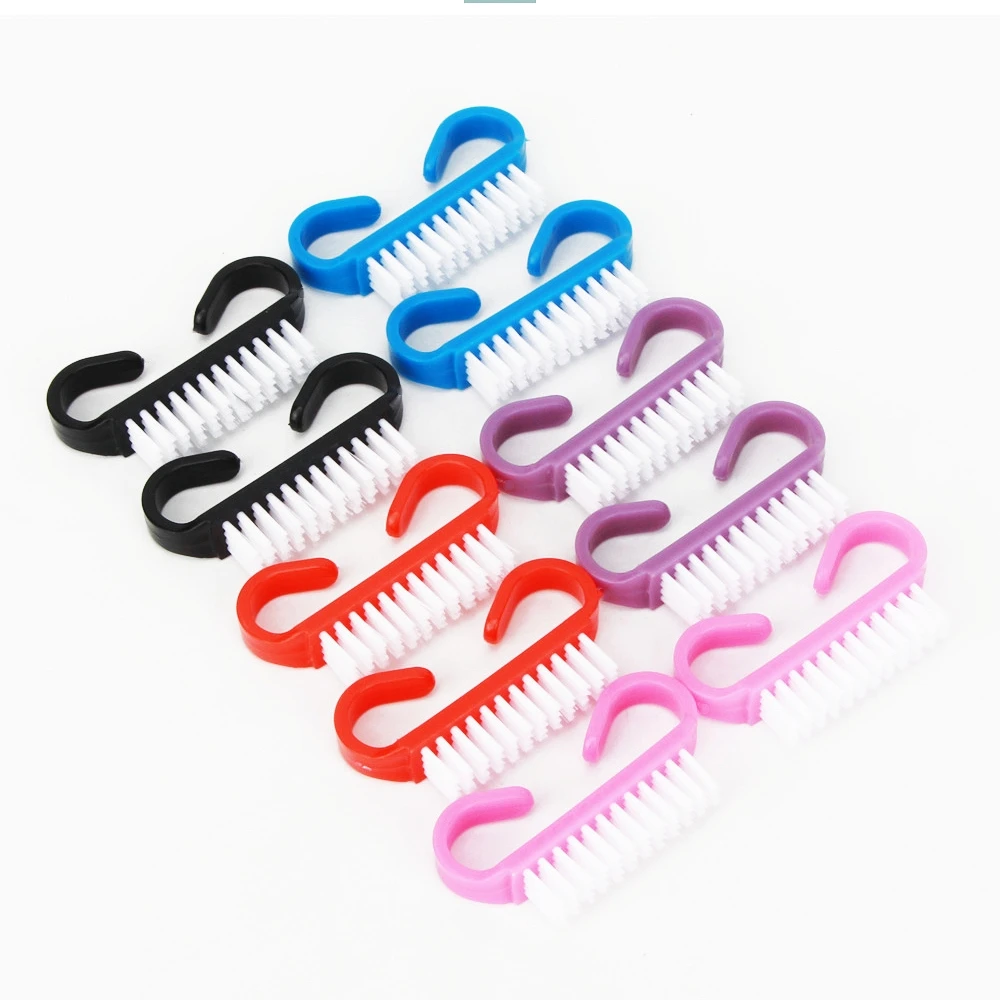 Durable nail cleaning brush for finger hot selling nylon mini nail brush duster pink purple blue transparent