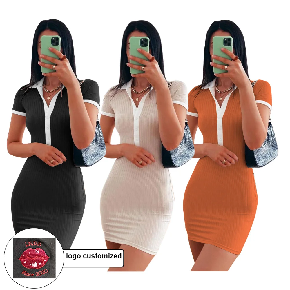 Женская стильная одежда на пуговицах, юбки, женская летняя одежда с индивидуальным логотипом, оптовая продажа, модное платье с воротником, летнее платье, платье-рубашка поло