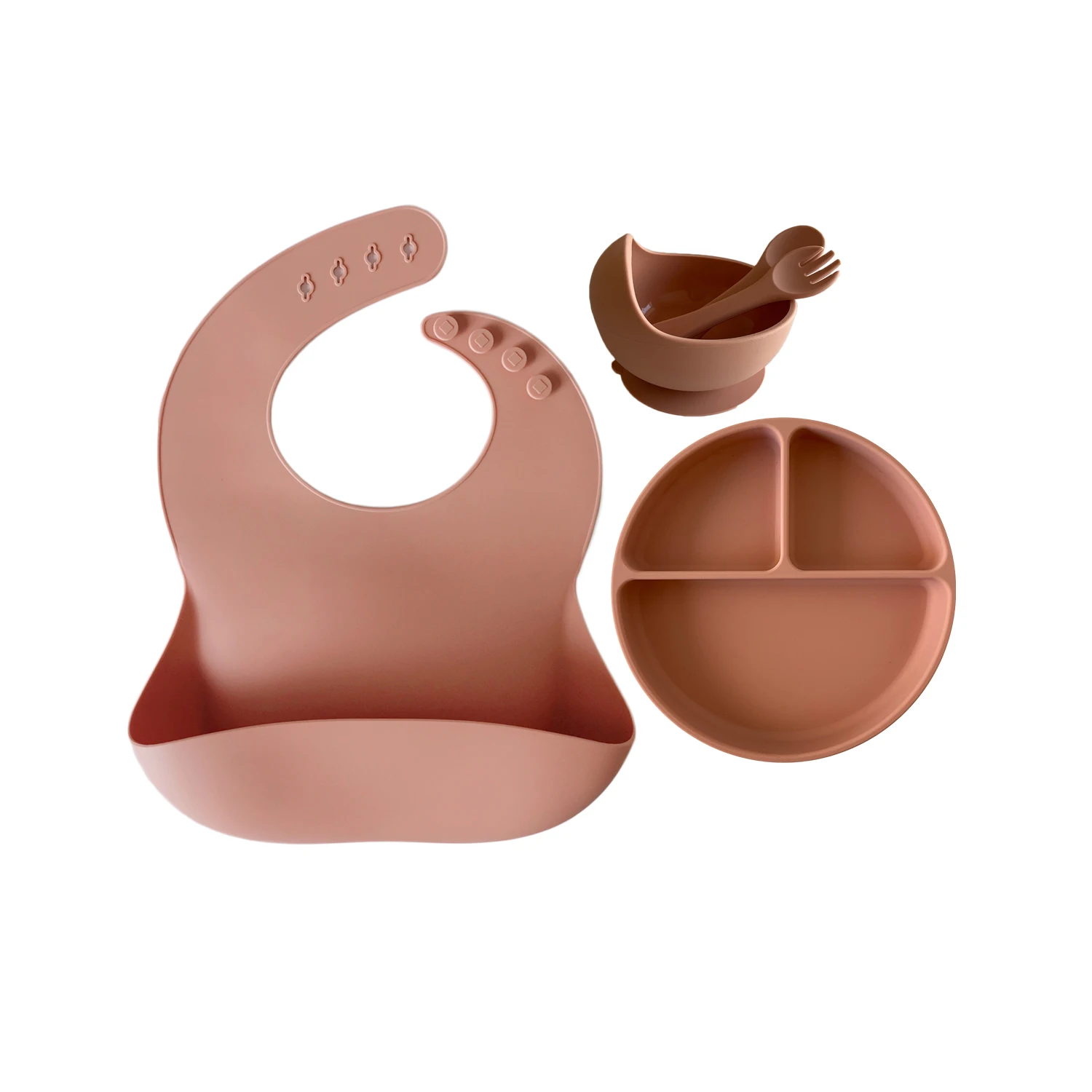 
Wholesale Eco Friendly Silicone Baby Bib Baby Bowl Suction Plate Baby Spoon Set 