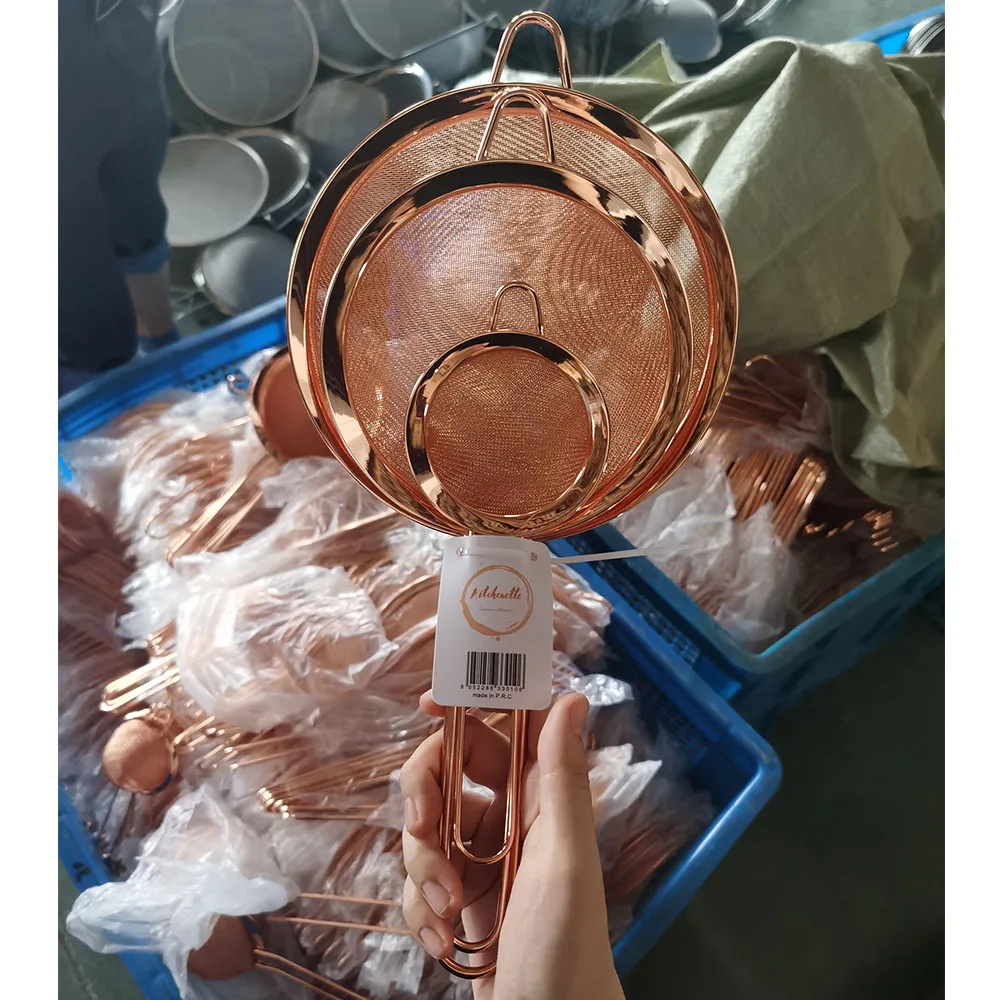 Kitchen Accessories Rose Gold Stainless Steel Mesh Strainers Set Of 3
