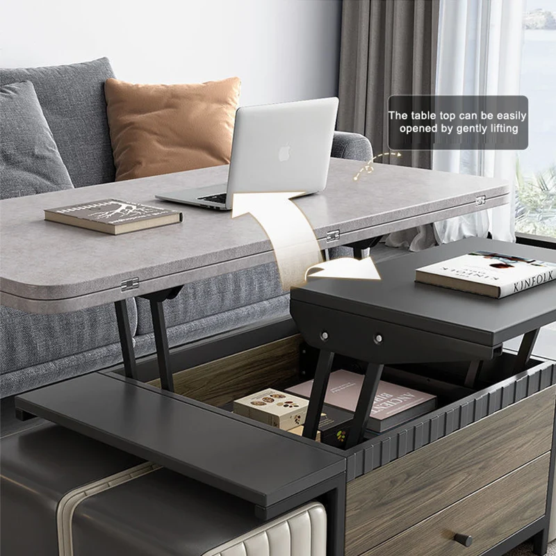 Multifunctional square coffee table dining table dual purpose Nordic style living room household folding lift coffee table