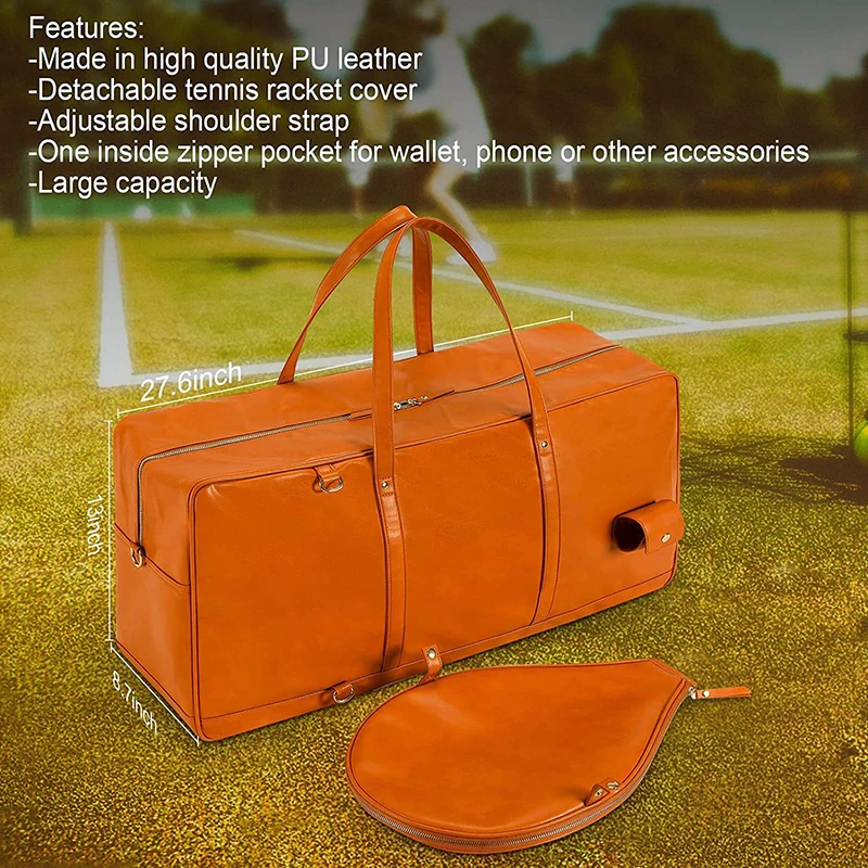 Custom PU leather Tennis Racquet Carrying Cover Bag Travel Duffle Tennis Racquet Bag for Badminton Racquetball